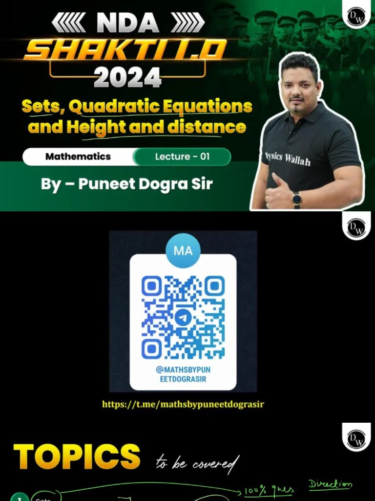 Sets, Quadratic Equations And Height And Distance Final. | PDF