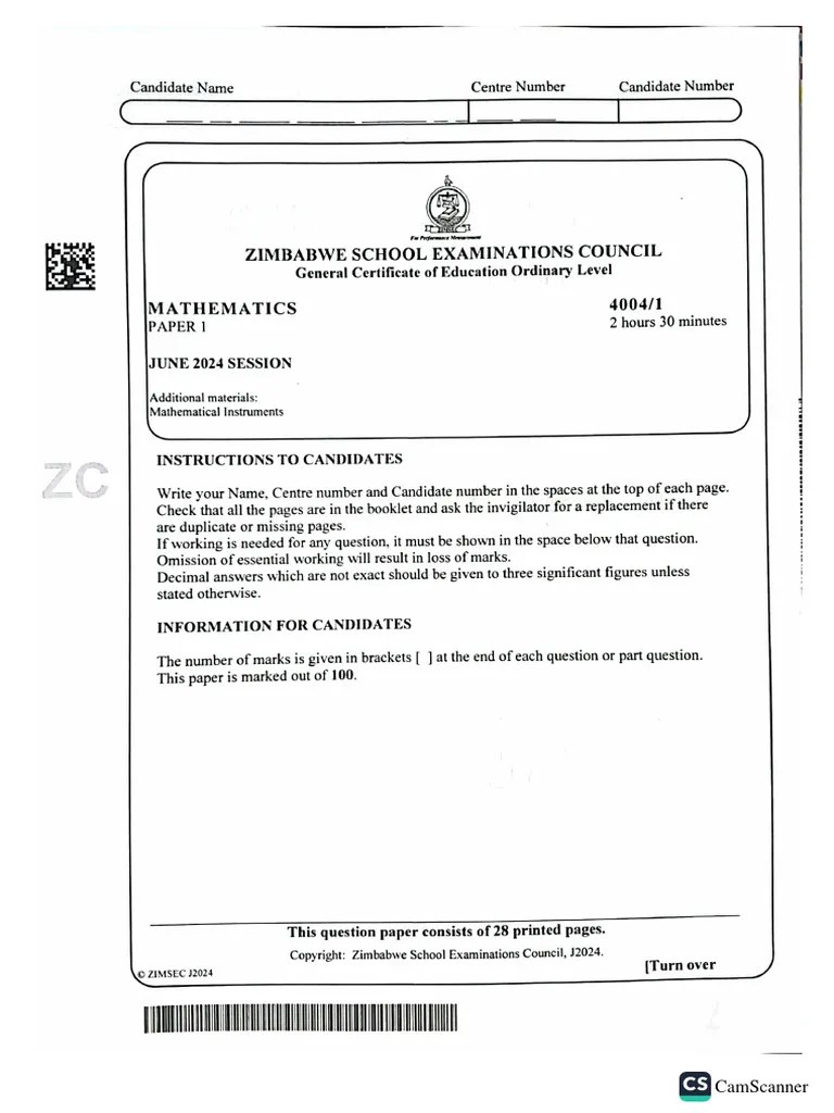 O Level Maths Paper 1 & 2 June 2024 | PDF