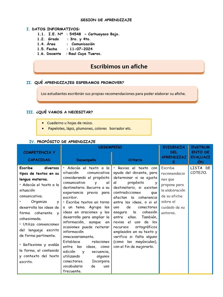 Escribimos Un Afiche Sobre El Cuidado De Nuestro Entorno | PDF | Escritura