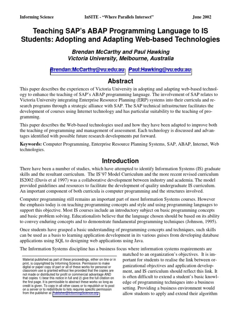 Teaching SAPs ABAP Programming Language | PDF | Educational Technology ...