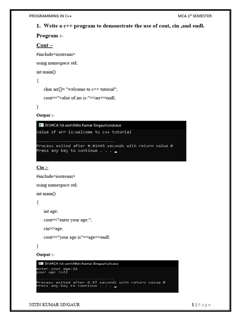 Mca 1st C++-1 | Download Free PDF | Namespace | C++