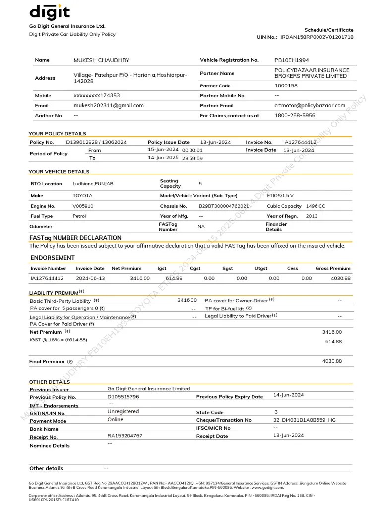 Car Insurance 2024-2025 | PDF | Driver's License | Insurance