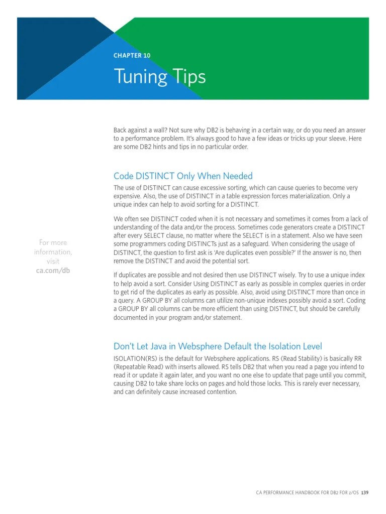 +1. CA Performance Handbook For DB2 For ZOS - CHAPTER 10 - Tuning Tips ...