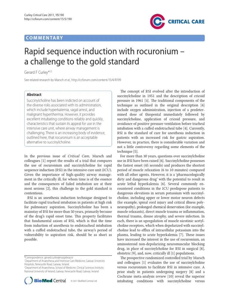 Rapid Sequence Induction With Rocuronium _ Challenge To The Gold ...