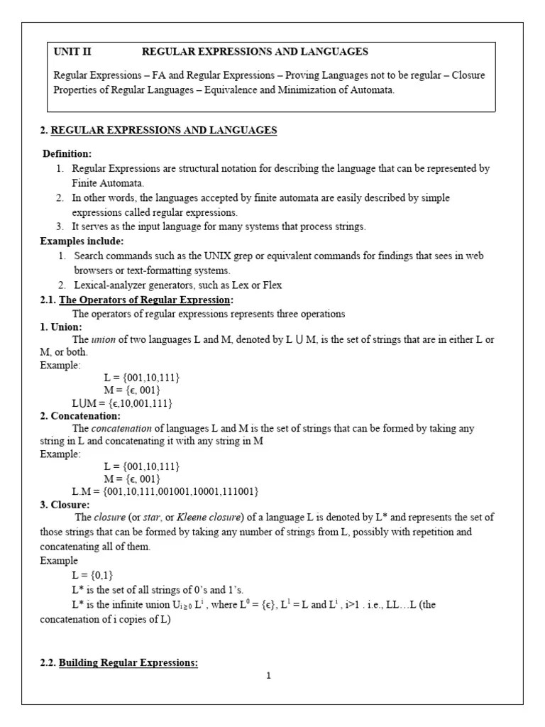 Toc Unit 2 | PDF | Automata Theory | Regular Expression