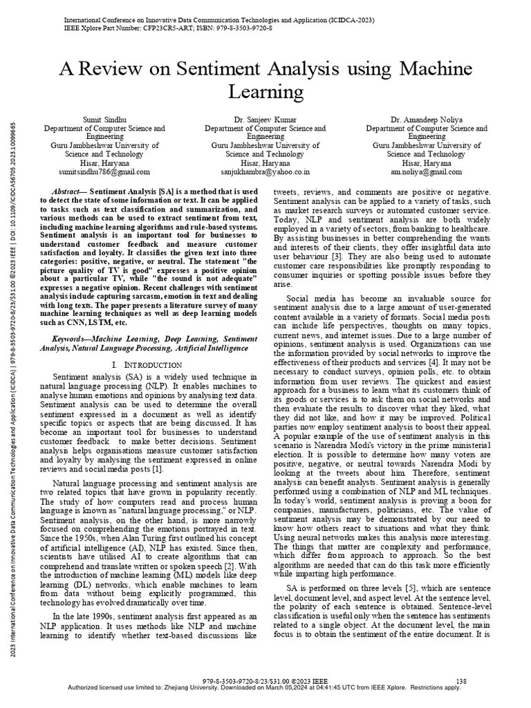 A Review On Sentiment Analysis Using Machine Learning | PDF | Machine ...