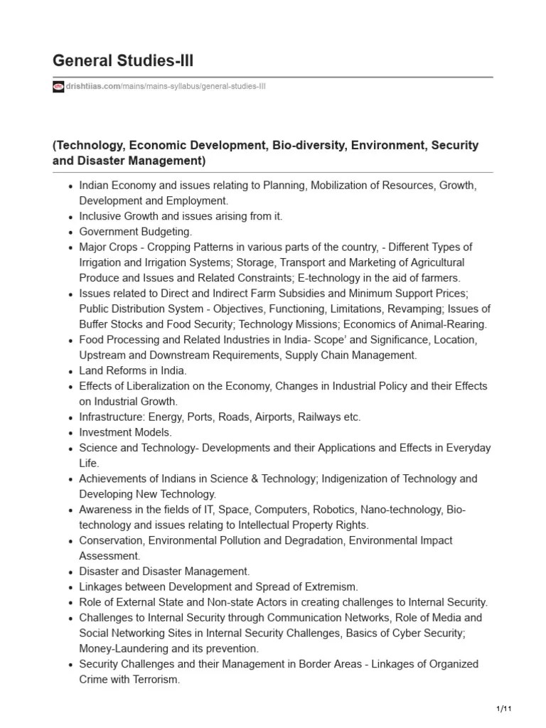 Upsc - Gs 3 - Decoded Clear Syllabus | PDF | Government Budget Balance | Agriculture