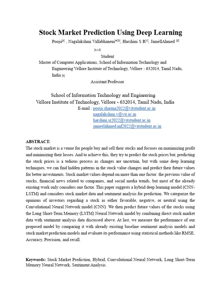Stock Market Prediction Using Deep Learning | PDF | Artificial Neural ...