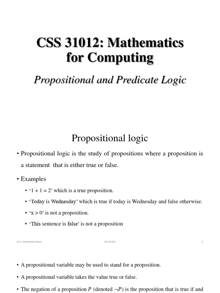 Propositional And Predicate Logic 1 | PDF | Proposition | If And Only If