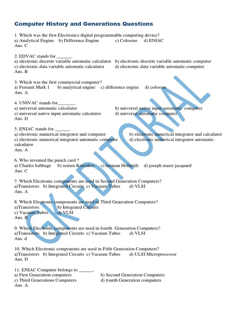 Computer History And Generations Questions | PDF | Electronics ...