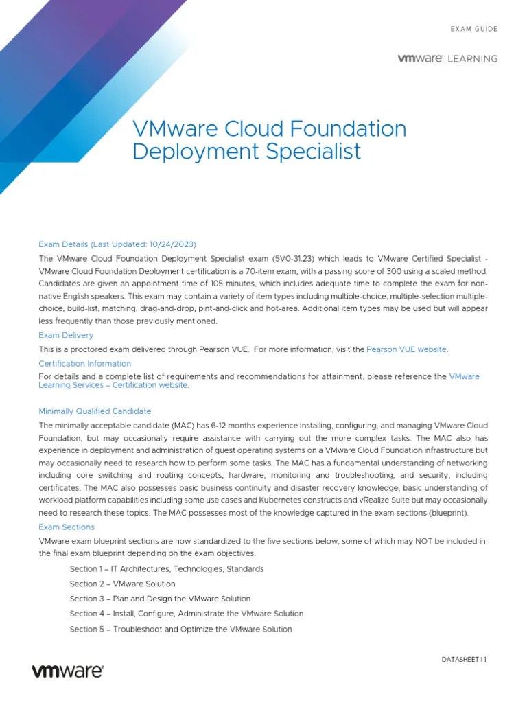 Vmware VCF Deployment Specialist Exam Preparation Guide | PDF | Cloud Computing | V Mware