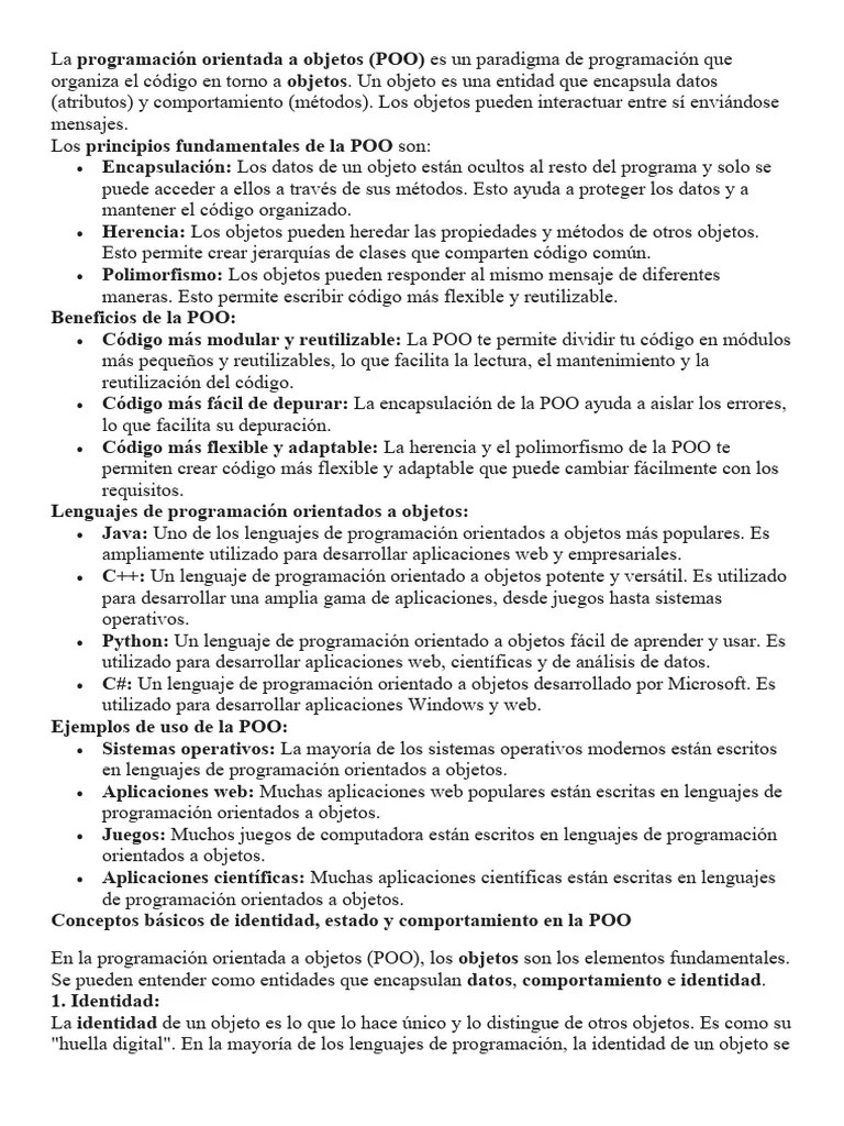 Progrmacion Orientada A Objetos | PDF | Objeto (informática ...
