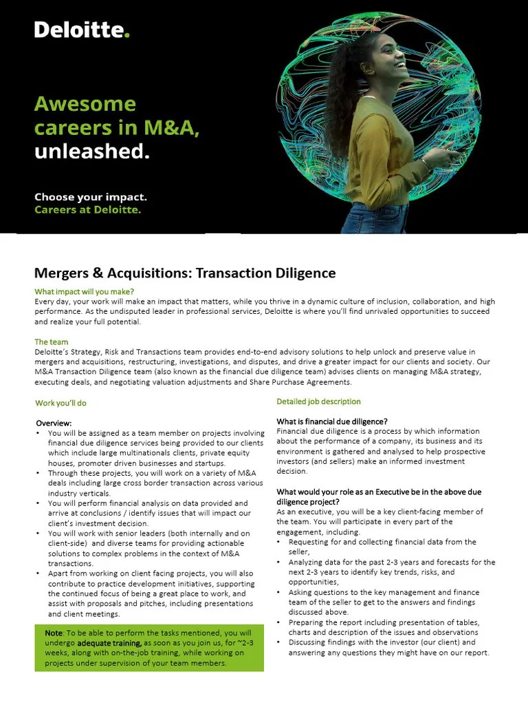 Deloitte | PDF | Mergers And Acquisitions | Due Diligence