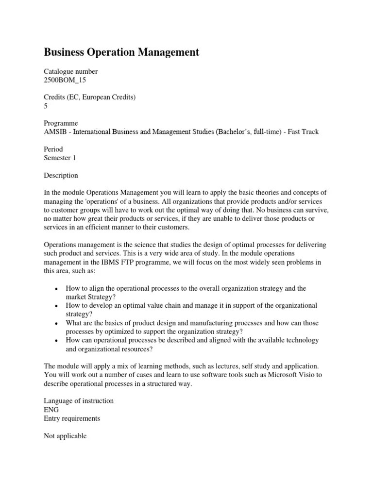 Business Operation Management | PDF | Operations Management | Strategic ...