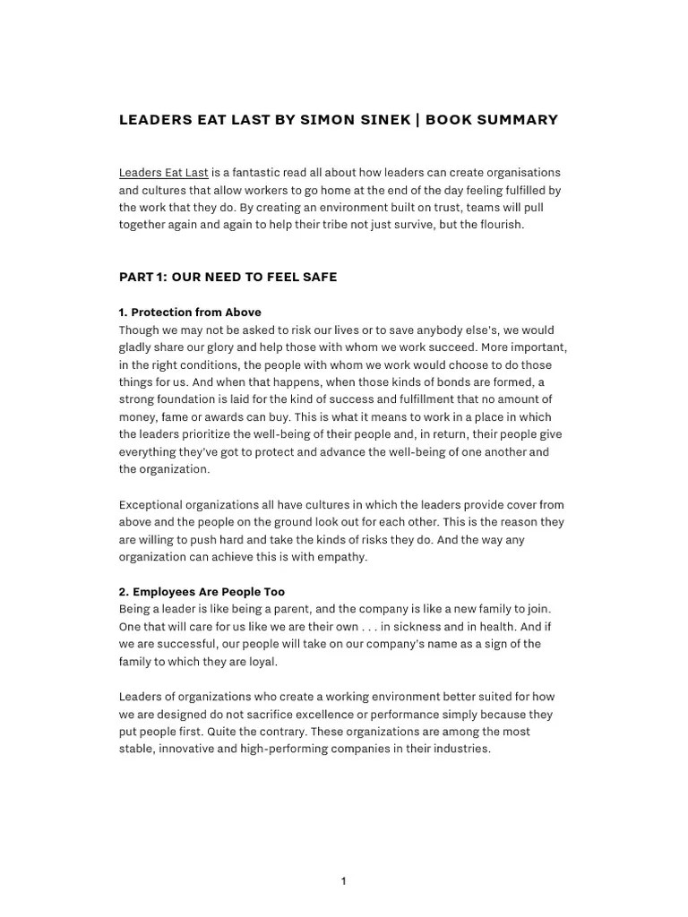 Leaders Eat Last By Simon Sinek Book Summary | PDF | Leadership | Incentive