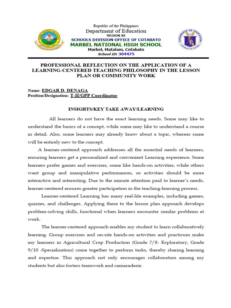 REFLECTION ON LEARNING CENTERED | PDF | Learning | Cognitive Science