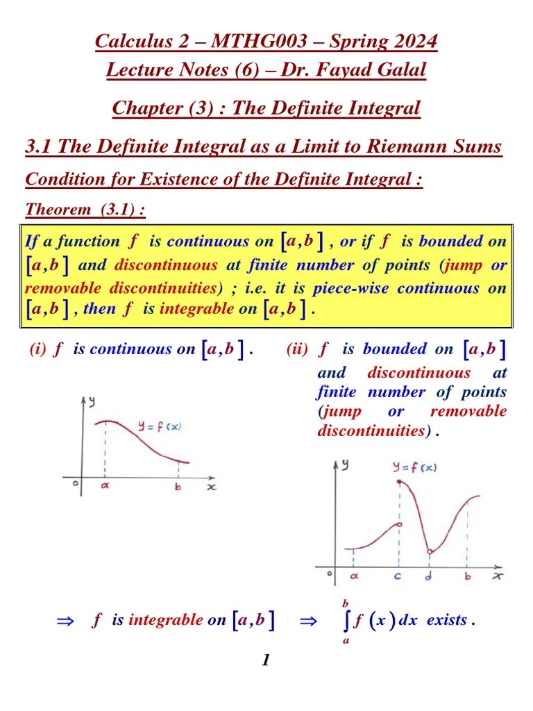 Calculus 2 - MTHG003 - Lecture Notes (6) - Spring 2024 - Dr. Fayad Galal | PDF | Integral | Calculus