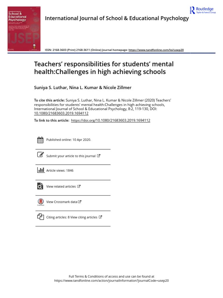 Teachers Responsibilities For Students Mental Health Challenges In High ...