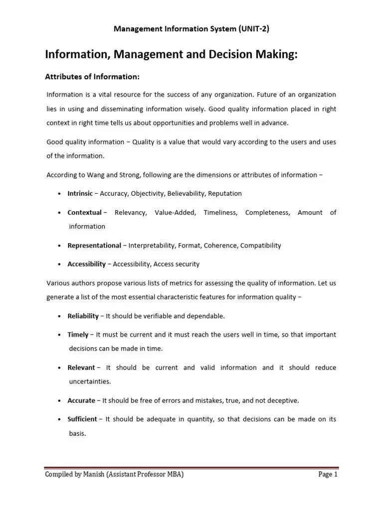 Mis Unit 2 | PDF | Decision Support System | Decision Making