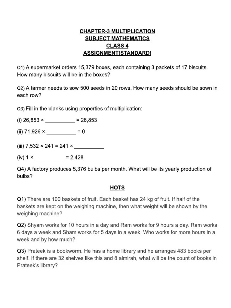 Multiplication Class 4 | PDF