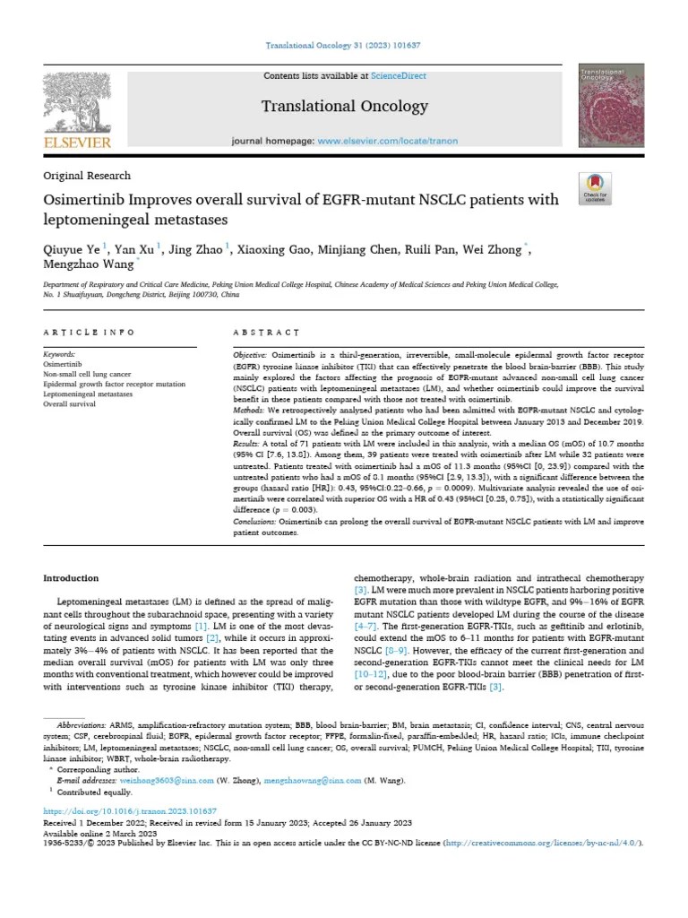 Osimertinib Improves Overall Survival Of EGFR-mutant NSCLC Patients ...