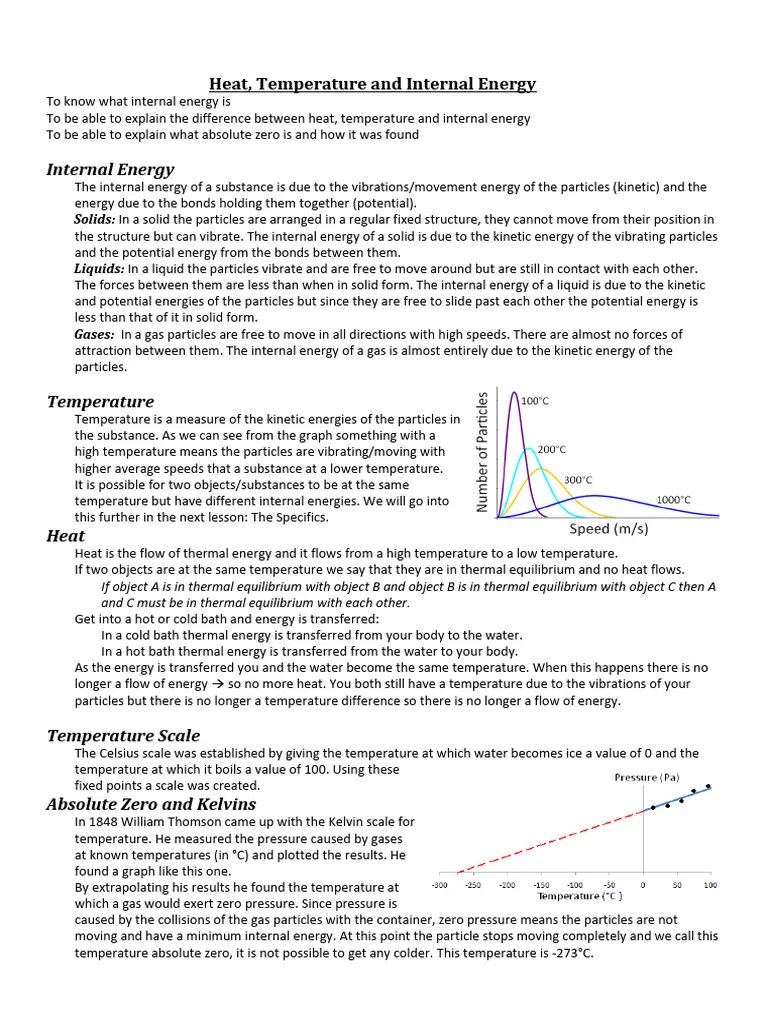 Heat Temperature And Internal Energy NOTES | PDF | Temperature | Gases