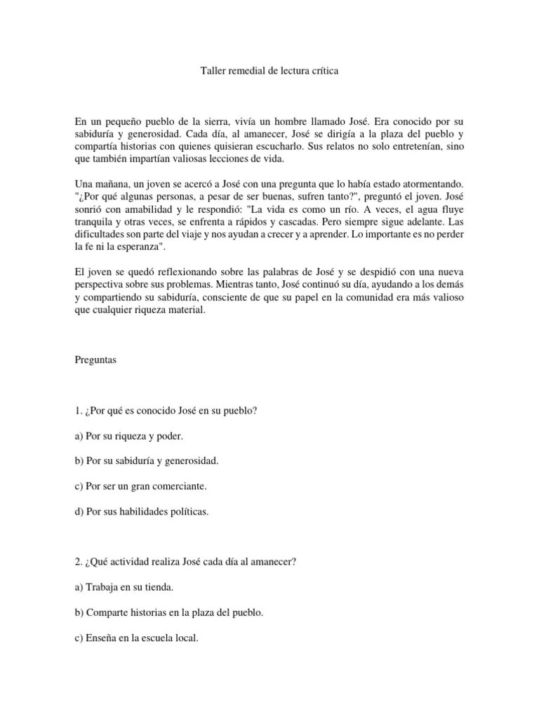 Taller Remedial De Lectura Crítica | PDF | Sufrimiento