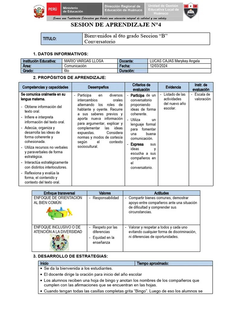Sesión De Aprendizaje N4 Comunicacion | PDF | Evaluación | Comunicación ...