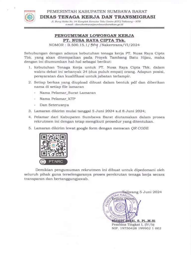 Lowongan PT. Nusa Raya Cipta | PDF