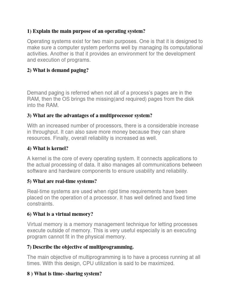 OS Interview Questions | PDF | Process (Computing) | Kernel (Operating ...