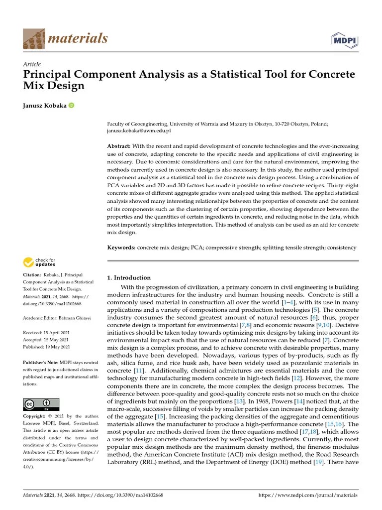 Principal Component Analysis As A Statistical Tool For Concrete Mix ...