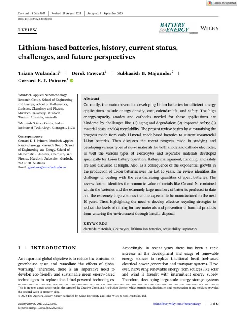 Battery Energy - 2023 - Wulandari - Lithium‐Based Batteries History ...