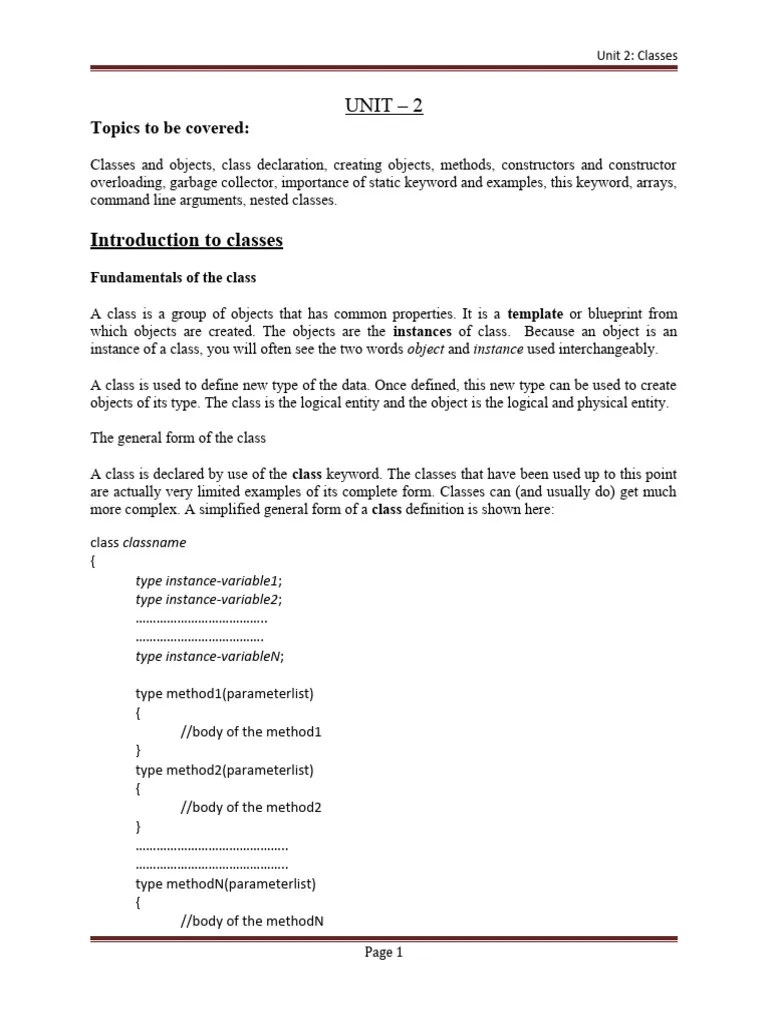 JAVA Unit-2 | PDF | Method (Computer Programming) | Class (Computer ...
