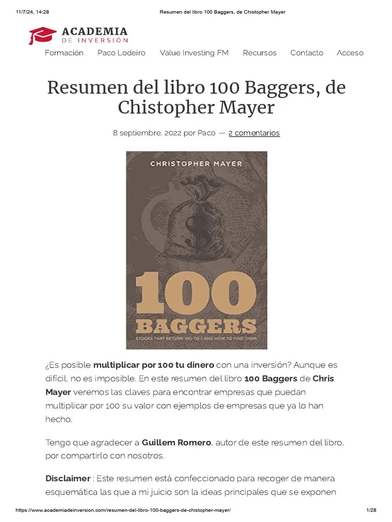 Resumen Del Libro 100 Baggers, De Chistopher Mayer | PDF | Inversión De Valor | Business