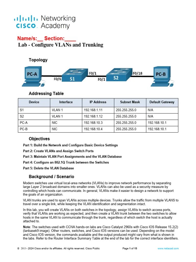 3.4.6 Lab - Configure VLANs And Trunking - ILM Tasks | PDF | Computer ...