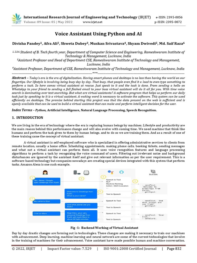 Voice Assistant Using Python And AI | PDF | Speech Recognition ...