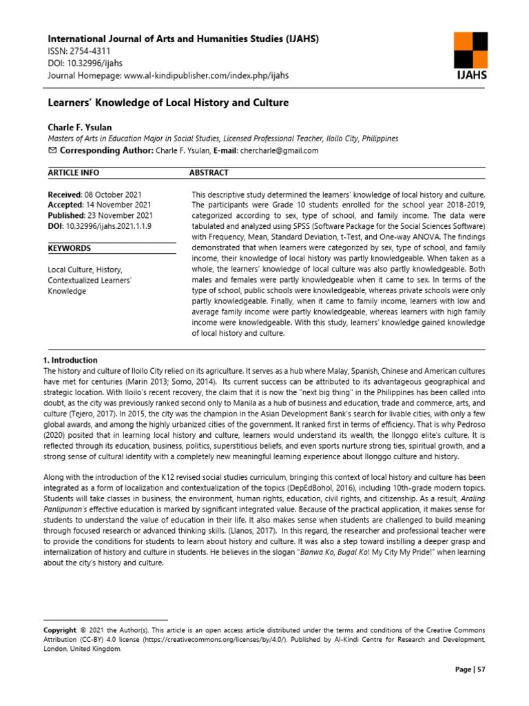 Learners Knowledge Of Local History And Culture | PDF | Sampling (Statistics) | Statistics