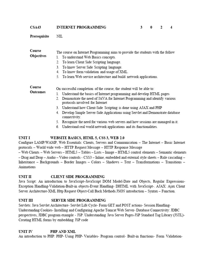 CSA43 Internet Programming - Syllabus | PDF | Dynamic Web Page | World ...