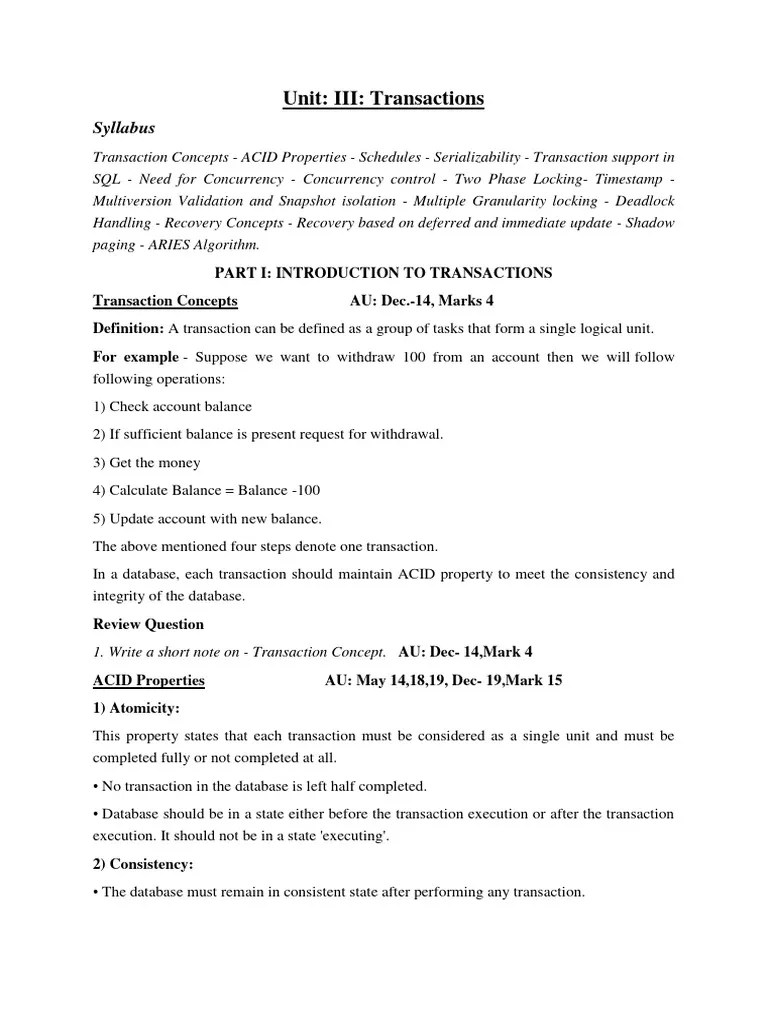 Unit 3 Print | PDF | Database Transaction | Computer Data Storage