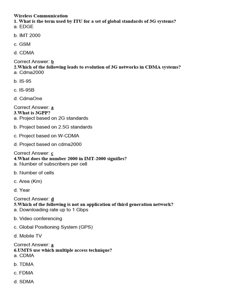 Wireless MCQs | PDF | Cellular Network | 3 G