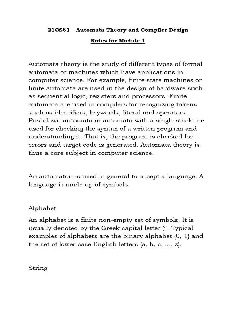 Notes Module 1 | PDF | Automata Theory | Theoretical Computer Science