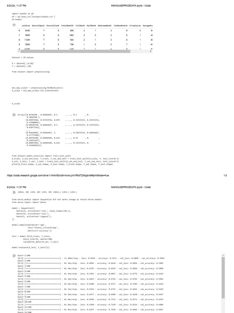 NNHOUSEPRICEDATA - Ipynb - Colab | PDF