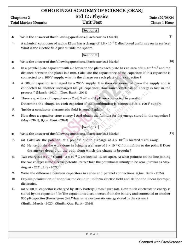 Physics Test 1 | PDF | Capacitor | Capacitance