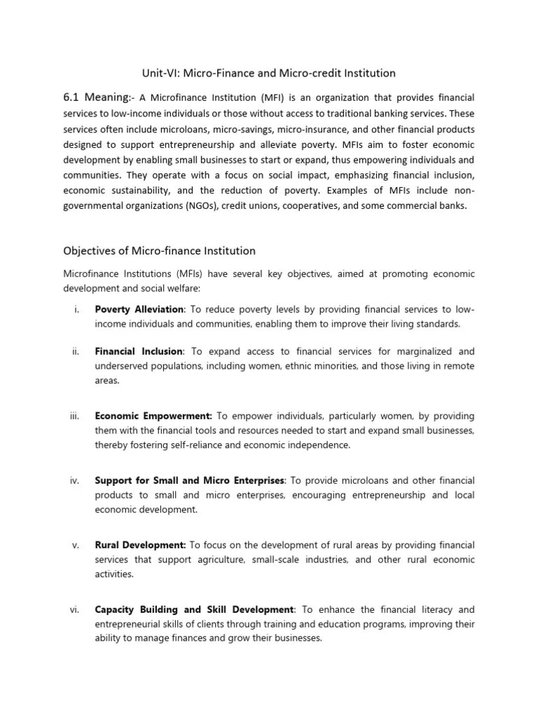Unit-6. MIcrofinance | PDF | Microfinance | Financial Inclusion