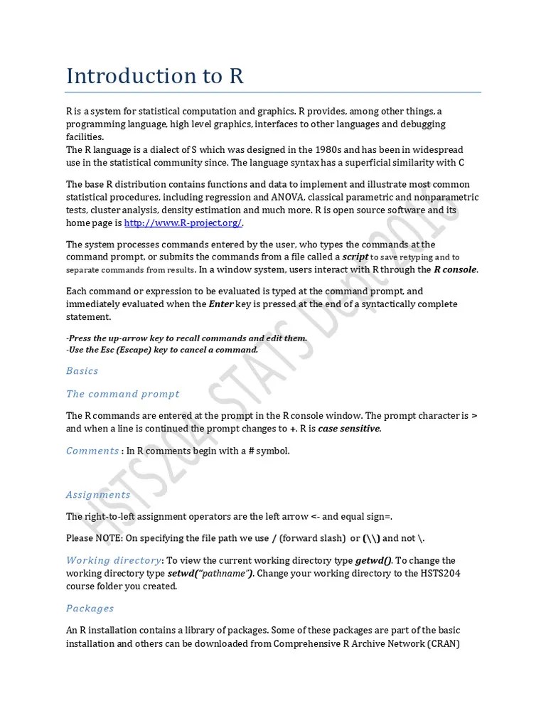 Introduction To R | PDF | Matrix (Mathematics) | Command Line Interface