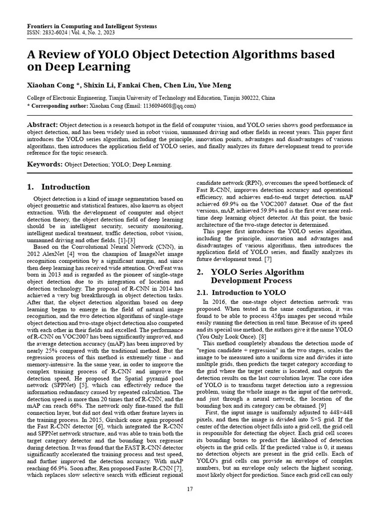 A Review Of YOLO Object Detection Algorithms Based | PDF | Deep ...