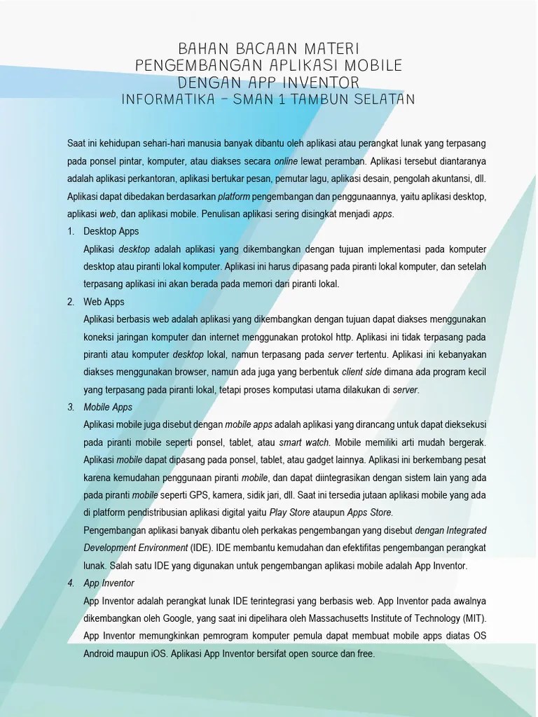 Bahan Bacaan Materi Pengembangan Aplikasi Mobile Dengan App Inventor | PDF