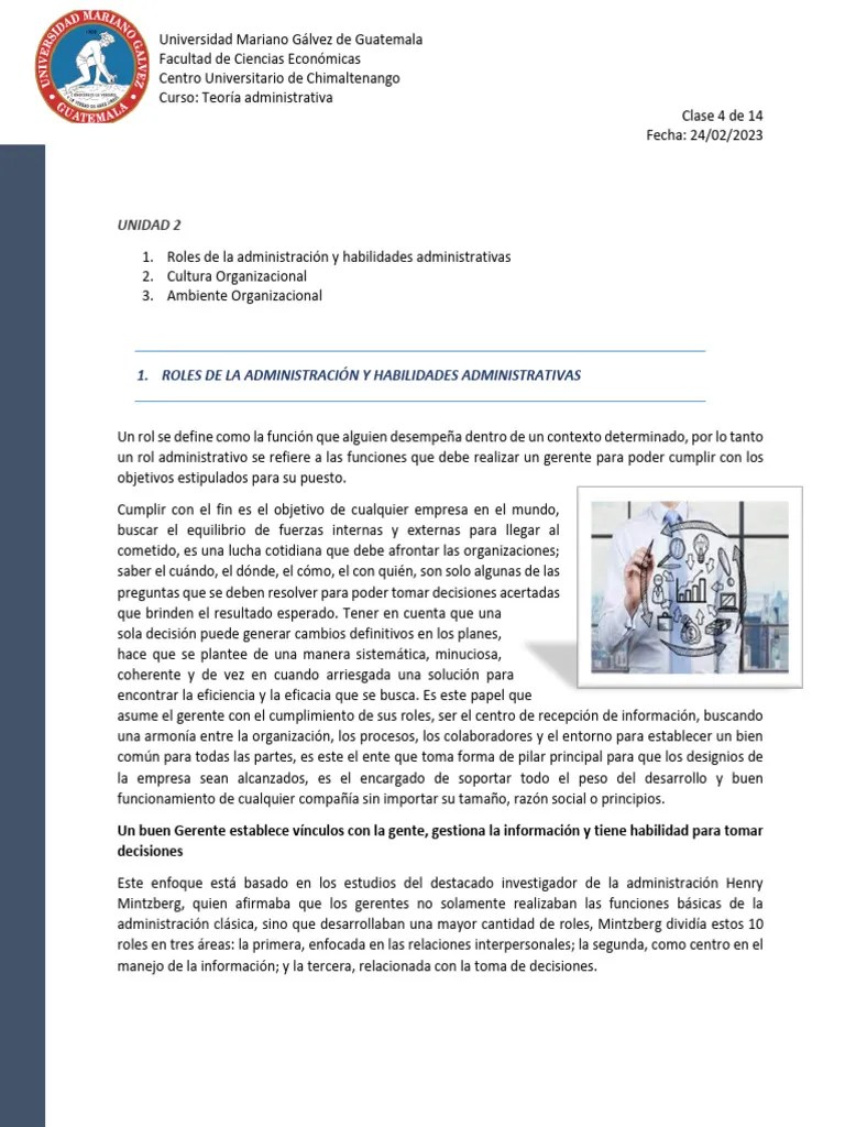 Clase 4 - Roles Y Habilidades Administrativas, Cultura Y Ambiente ...