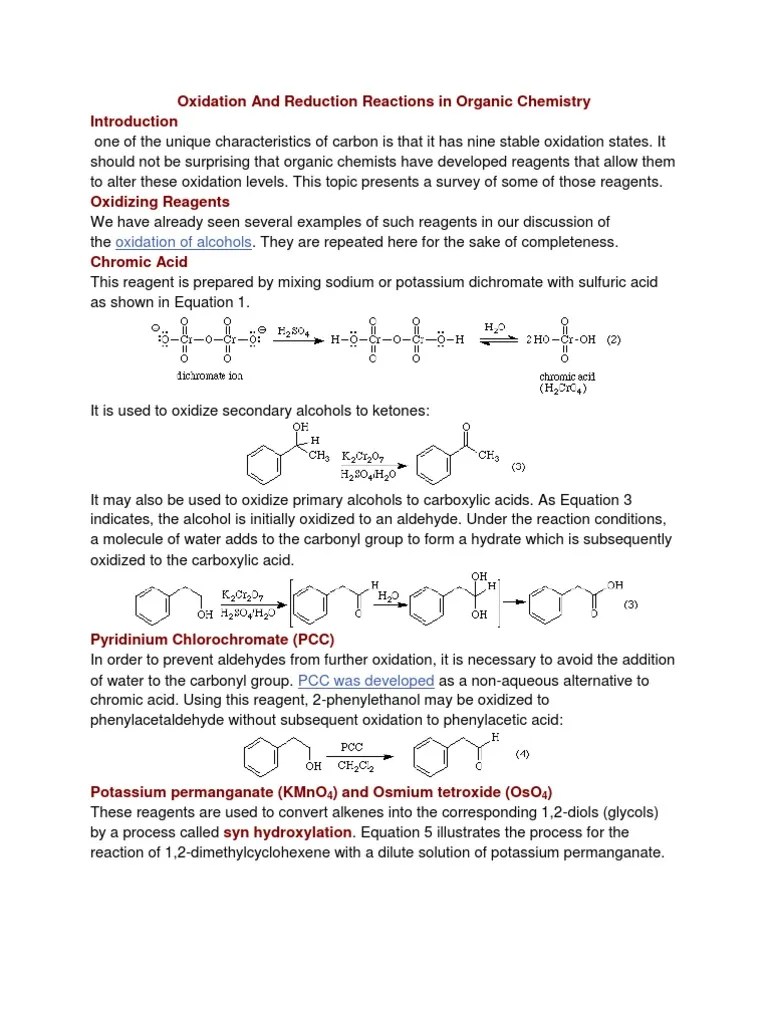 Oxidation And Reduction Reactions In Organic Chemistry | PDF | Aldehyde ...