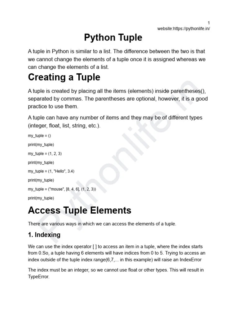 Tuple In Python | PDF | Computer Programming | Software Engineering
